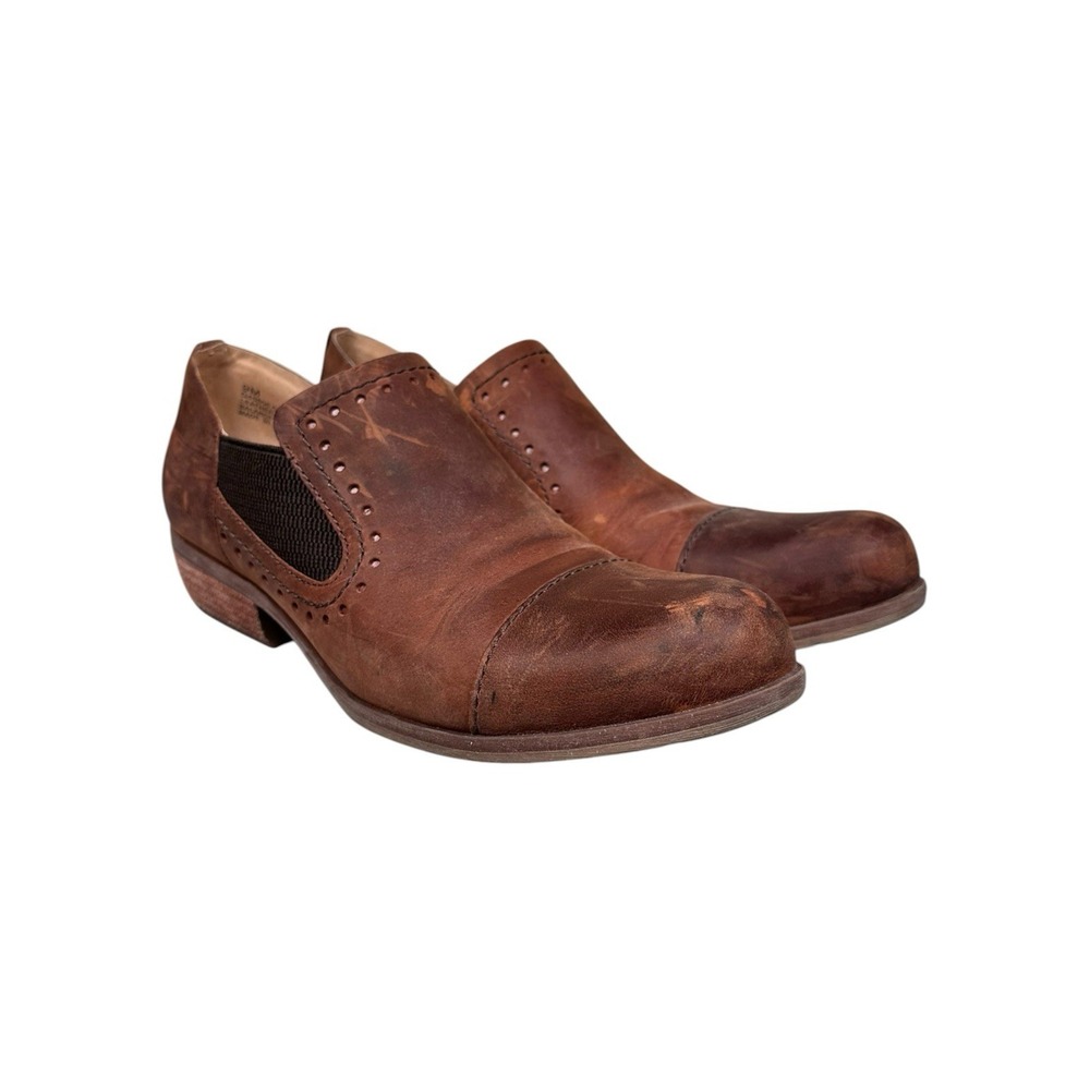 KORKS Gertrude Distressed Cap Toe Brown Leather Dual Gore SlipOn Loafers Size 9M